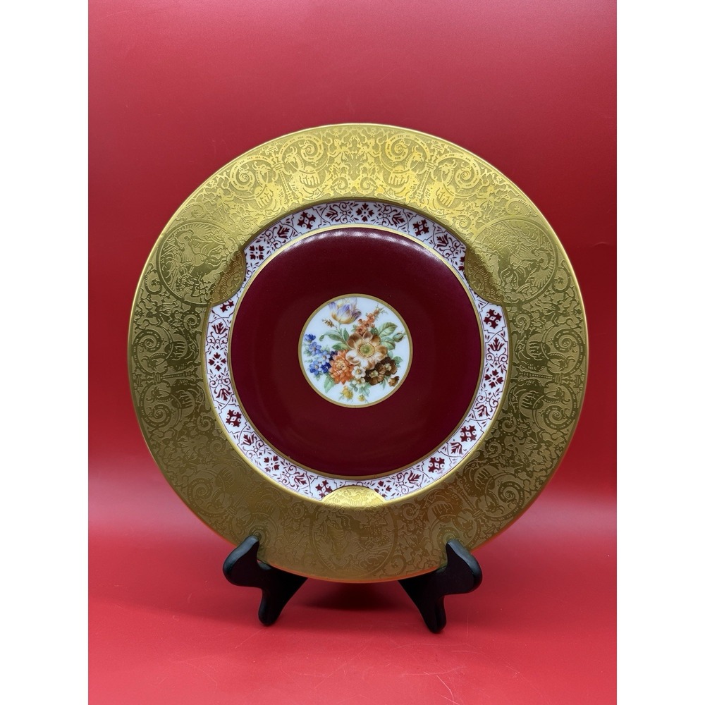 RARE Heinrich H&C 11" Dinner Plates Gold Encrusted Selb Bavaria Set of 12